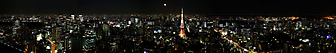 Широкоформатная панорама ночного Токио. (Код изображения: 02091)