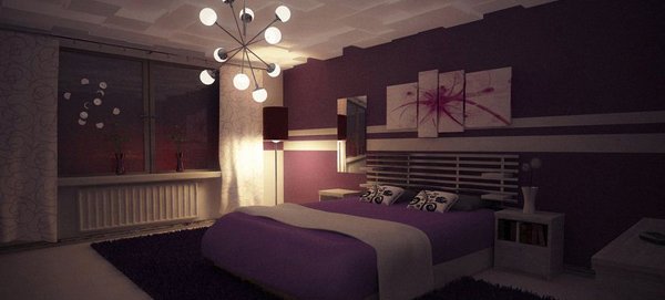 Purple Bedroom Nighttime