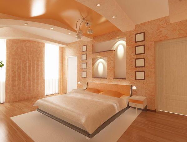 Важный элемент дизайна – декоративное освещение, зрительно разделяющее помещение спальни на определенные зоны