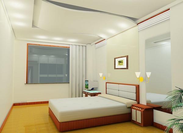 Потолок светлых оттенков в спальне дарит ощущение спокойствия и умиротворения