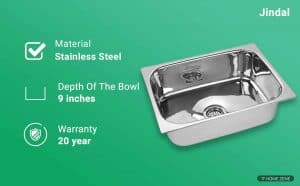 Jindal Kitchen Sink Stainless Steel Sink, 204 grade steel