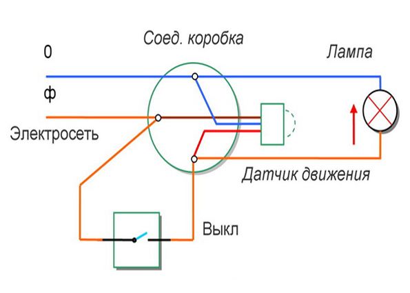 Схема подключения прожектора с датчиком. Схема подключения 3 датчиков движения на лампочку. Схема подключения детектора движения для освещения. Схема включения датчика движения электрическая. Схема подключения инфракрасного датчика движения для освещения.