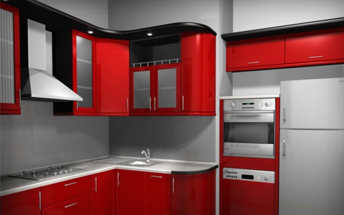 красный цвет в интерьер кухни