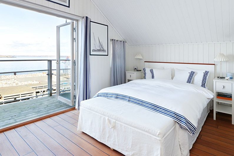 Белая спальня в морском стиле - Дизайн интерьера
