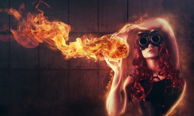 девушка огонь пламя
