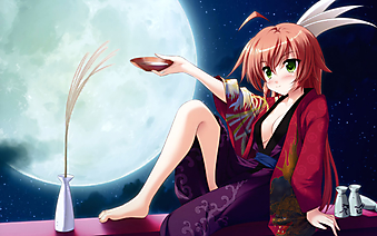 Девушка в кимоно на подоконнике с пиалой. (Код изображения: 23023)