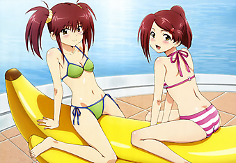 ве Анимэ девушки в купальниках у бассейна на банане (Код изображения: 23114)